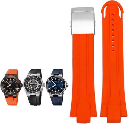 24mm*12mm Lug End Rubber Waterproof Watchband for Oris Wristband Silicone Watch Strap Stainless Steel Folding Clasp (Color : Black-Silver, Size : 24-12mm) in Saudi Arabia