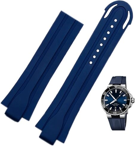 24mm*12mm Lug End Rubber Waterproof Watchband for Oris Wristband Silicone Watch Strap Stainless Steel Folding Clasp (Color : Black-Silver, Size : 24-12mm) in Saudi Arabia