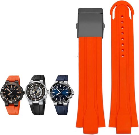 24mm*12mm Lug End Rubber Waterproof Watchband for Oris Wristband Silicone Watch Strap Stainless Steel Folding Clasp (Color : Black-Silver, Size : 24-12mm) in Saudi Arabia