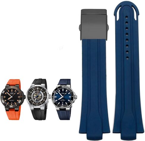 24mm*12mm Lug End Rubber Waterproof Watchband for Oris Wristband Silicone Watch Strap Stainless Steel Folding Clasp (Color : Black-Silver, Size : 24-12mm) in Saudi Arabia