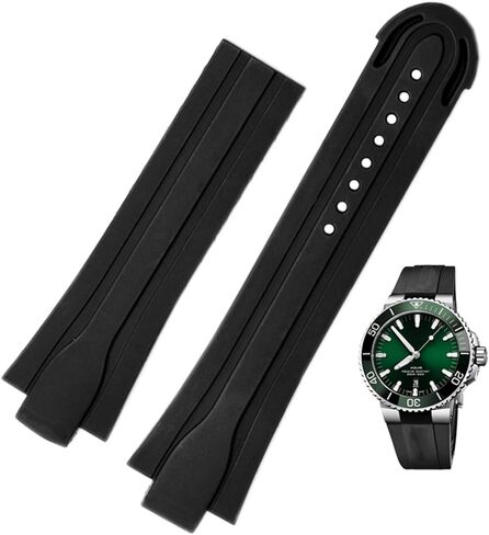 24mm*12mm Lug End Rubber Waterproof Watchband for Oris Wristband Silicone Watch Strap Stainless Steel Folding Clasp (Color : Black-Silver, Size : 24-12mm) in Saudi Arabia