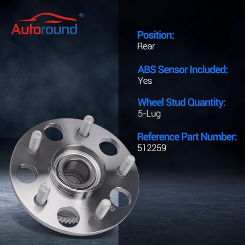 Autoround 512259 محمل العجلات الخلفية ومجموعة المحور متوافقة مع Honda Civic 2004-2005، Acura RSX 2002-2006، 5 العروات مع ABS، مجموعة من 2 in Saudi Arabia