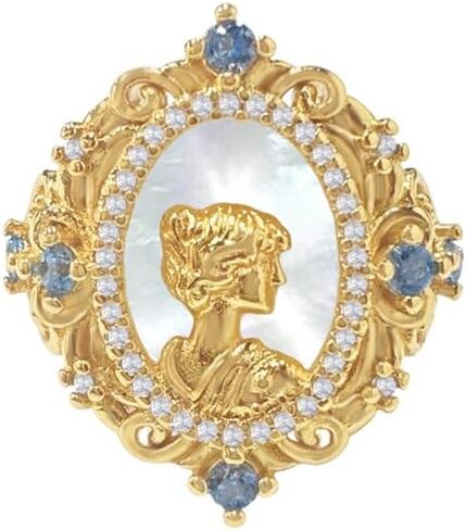 Baroque Beauty Lady Portrait Ring - Statement Expandable Pearl Shell Victorian Cameo Dainty Cubic Zirconia Rings Gold Plated Stack Open Finger Band Vintage Wedding Anniversary Jewelry for Women Mother in Saudi Arabia
