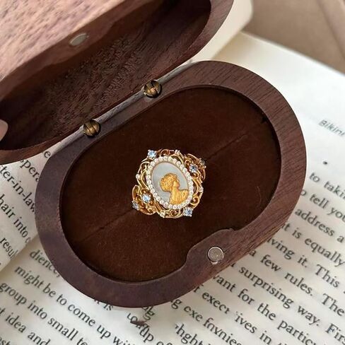 Baroque Beauty Lady Portrait Ring - Statement Expandable Pearl Shell Victorian Cameo Dainty Cubic Zirconia Rings Gold Plated Stack Open Finger Band Vintage Wedding Anniversary Jewelry for Women Mother in Saudi Arabia
