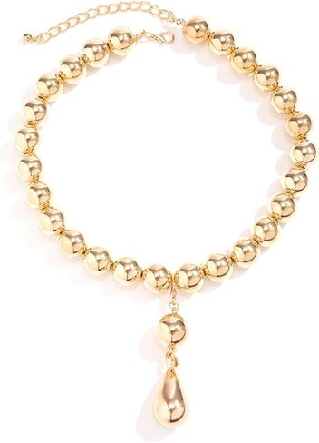 Chunky Gold Beaded Choker Necklace for Women Big Silver Teardrop Ball Pendant Necklace Adjustable Water Drop Beads Necklace Jewelry Gifts in Kuwait