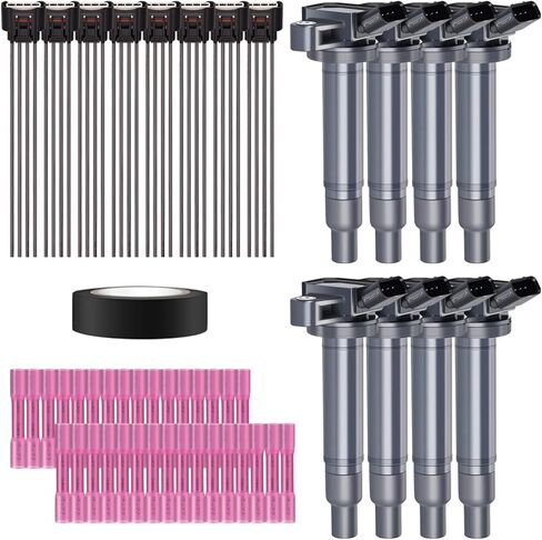 Performance Master Set of 8 Brown Boot Ignition Coils & Pigtail Connector Wiring Harness Kit Compatible with Ford F150 F250 F350 Lincoln Mercury 4.6L 5.4L V8 Replacement for DG521 FD509 in Kuwait
