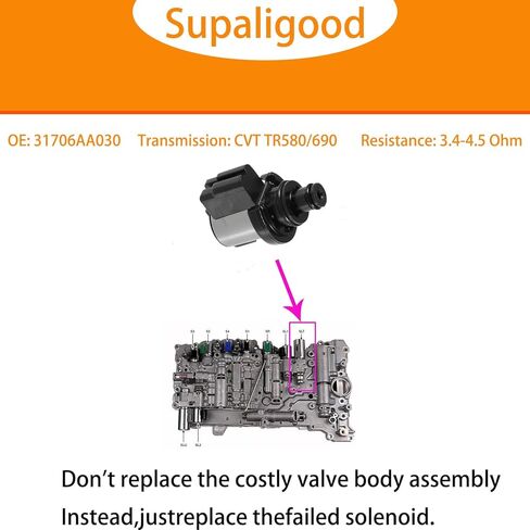 Transmission Solenoid for Subaru Outback Legacy 2010-2017, No. 31706AA030, Fit for CVT TR580 TR690 Torque Converter Lock-Up Solenoid (3.4-4.5 Ohm) (Note: Black Lock-Up Solenoids) (1PCS) in Kuwait