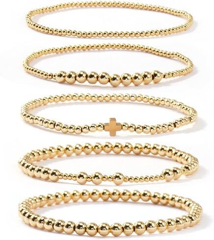 14K Gold Plated Beaded Bracelets Stack Set for Women,Stretch Boho Colorful Beads Ball Jewelry Friendship Summer Trendy in Kuwait