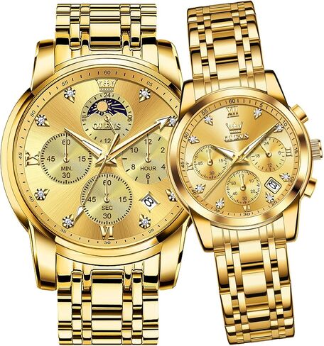 OLEVS Watches for Couple Valentines Mens and Womens Matching Wrist Watches His and Her Couple Set Dating Luxury Dress Romantic Lover Gift Set in Kuwait