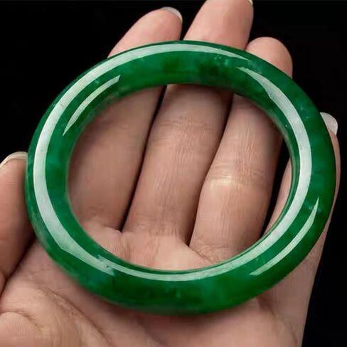 Jadeite Bangle Bracelet, Burmese Old-pit Imperial Green Ice-Glutinous Full-green Round-strip Design, Gift for a Birthday in Saudi Arabia