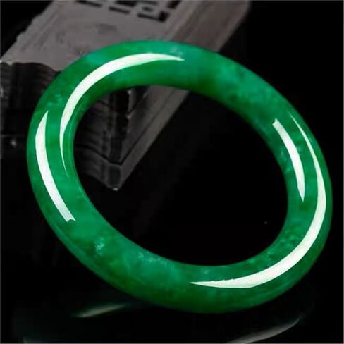 Jadeite Bangle Bracelet, Burmese Old-pit Imperial Green Ice-Glutinous Full-green Round-strip Design, Gift for a Birthday in Saudi Arabia