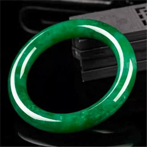 Jadeite Bangle Bracelet, Burmese Old-pit Imperial Green Ice-Glutinous Full-green Round-strip Design, Gift for a Birthday in Saudi Arabia