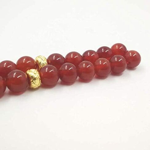Tasbih Natural Red Agates with Golden Tarbazona Islam Muslim Everything is New Bracelet 33 45 66 99 Prayer Beads Stone Rosary (8mm, 33 Beads) in Saudi Arabia