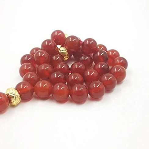 Tasbih Natural Red Agates with Golden Tarbazona Islam Muslim Everything is New Bracelet 33 45 66 99 Prayer Beads Stone Rosary (8mm, 33 Beads) in Saudi Arabia