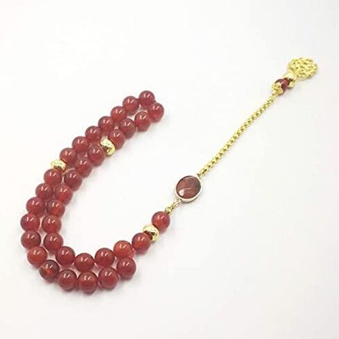 Tasbih Natural Red Agates with Golden Tarbazona Islam Muslim Everything is New Bracelet 33 45 66 99 Prayer Beads Stone Rosary (8mm, 33 Beads) in Saudi Arabia