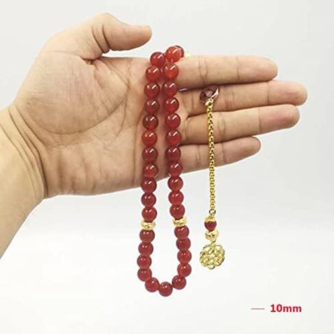 Tasbih Natural Red Agates with Golden Tarbazona Islam Muslim Everything is New Bracelet 33 45 66 99 Prayer Beads Stone Rosary (8mm, 33 Beads) in Saudi Arabia