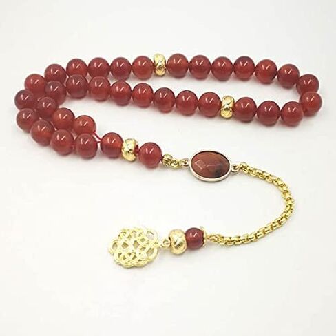 Tasbih Natural Red Agates with Golden Tarbazona Islam Muslim Everything is New Bracelet 33 45 66 99 Prayer Beads Stone Rosary (8mm, 33 Beads) in Saudi Arabia