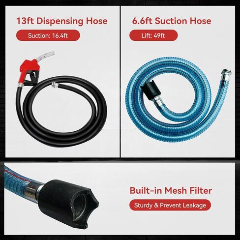 Electric Diesel Transfer Pump Kit - 110V, 550W, 16 GPM Electric Fuel Transfer Pump With Automatic Nozzle, Mechanical Fuel Meter, 13 Feet Dispensing Hose and 6.6 Feet Suction Hose in Saudi Arabia