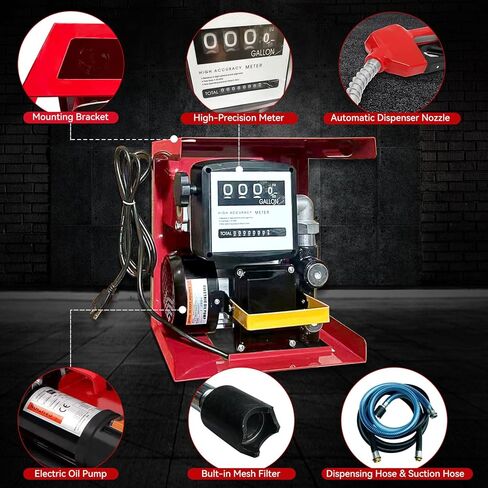 Electric Diesel Transfer Pump Kit - 110V, 550W, 16 GPM Electric Fuel Transfer Pump With Automatic Nozzle, Mechanical Fuel Meter, 13 Feet Dispensing Hose and 6.6 Feet Suction Hose in Saudi Arabia