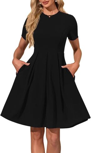 Memoriesea Women's Elegant Short Sleeve A-Line Casual Ruched Party Work Midi Dress in Kuwait
