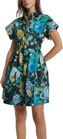 D-Sun Women Button Down Shirt Dress V-Neck Floral Printed Short Sleeve Mini Dress Casual Belted Short Party with Pocket in Saudi Arabia