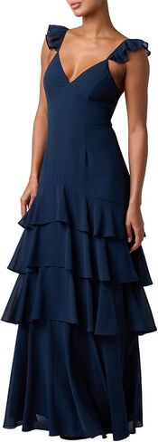 Lulus Seren Ruffle Shoulder Tiered Maxi Dress for Women Elegant Chiffon Formal Maxi Dress with Adjustable Straps in Kuwait