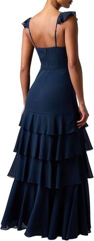 Lulus Seren Ruffle Shoulder Tiered Maxi Dress for Women Elegant Chiffon Formal Maxi Dress with Adjustable Straps in Saudi Arabia