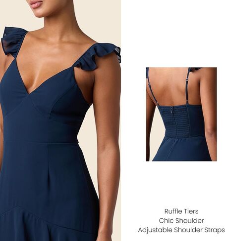 Lulus Seren Ruffle Shoulder Tiered Maxi Dress for Women Elegant Chiffon Formal Maxi Dress with Adjustable Straps in Saudi Arabia