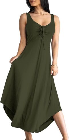 Langwyqu Womens 2026 Summer Sleeveless Tank Dress Empire Waist Asymmetrical Flowy Casual Maxi Dresses in Kuwait