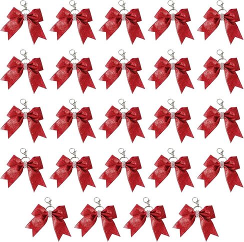 مجموعة سلاسل مفاتيح على شكل فيونكة مكونة من 24 قطعة، حلقات مفاتيح من نسيج حجر الراين، زينة حلية للحقيبة باللون الأحمر اللامع، ملحقات خفيفة الوزن لحقائب الظهر، والحفلات، والهدايا in Kuwait