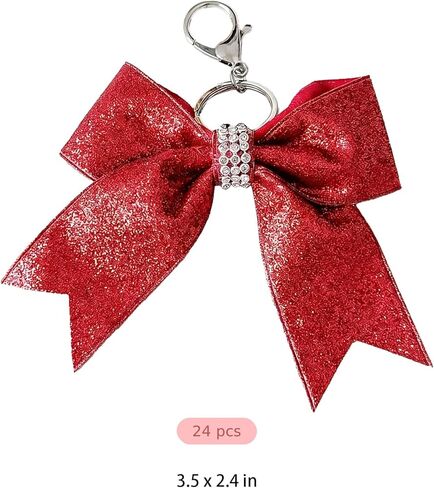 مجموعة سلاسل مفاتيح على شكل فيونكة مكونة من 24 قطعة، حلقات مفاتيح من نسيج حجر الراين، زينة حلية للحقيبة باللون الأحمر اللامع، ملحقات خفيفة الوزن لحقائب الظهر، والحفلات، والهدايا in Kuwait