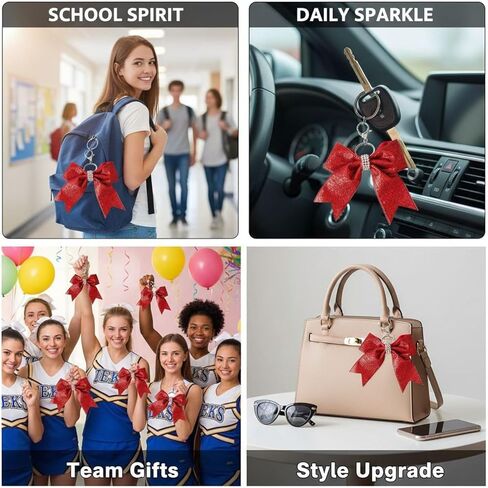 مجموعة سلاسل مفاتيح على شكل فيونكة مكونة من 24 قطعة، حلقات مفاتيح من نسيج حجر الراين، زينة حلية للحقيبة باللون الأحمر اللامع، ملحقات خفيفة الوزن لحقائب الظهر، والحفلات، والهدايا in Kuwait