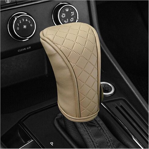 Sun Walker Leather Car Gear Shift Knob Cover, Anti-Slip Waterproof Auto Shift Knob Handle Protector, Breathable Shifter Stick Protective Cover Interior Decoration for Sedan Truck SUV (Beige) in Kuwait