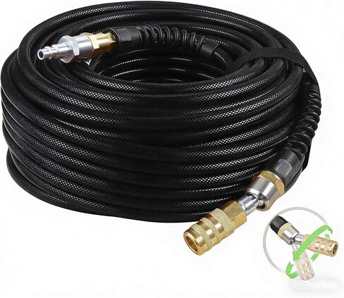 Air Compressor Hose 1/4 Inch x 100 Feet Flexible Reinforced Smooth Polyurethane(PU) Air Hose 300PSI, Non-Kinking Design, 1/4" 360 Swivel Brass Coupler and Plug,1PCS Safety Coupler, Blue in Kuwait