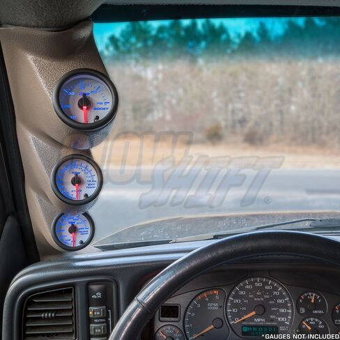 جراب قياس عمود ثلاثي GlowShift Tan متوافق مع شيفروليه تشيفي سيلفرادو 1500 2500HD 3500HD Duramax 2000-2006 - لون المصنع مطابق - بلاستيك ABS - حوامل (3) مقاييس 2-1/16 بوصة (52 مم) in Saudi Arabia