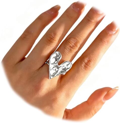 Rrdaily 14K Gold Heart Statement Ring for Women Chunky Vintage Large Love Opening Knuckle Ring Minimalist Heart Finger Ring Valentine's Day Jewelry in Kuwait