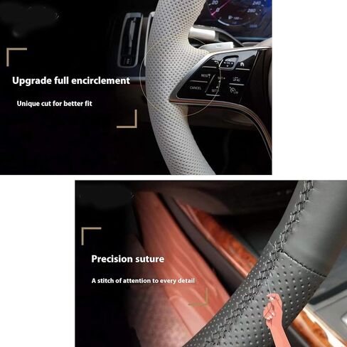 غطاء عجلة قيادة السيارة الداخلي من الجلد المثقوب باللون الأسود مخيط يدويًا، جلد من الألياف فائق النعومة مضاد للانزلاق وجيد التهوية، لسيارة Infiniti EX25/EX35/EX37/G37/G35/Q40/QX50/Q60/IPL G in Kuwait