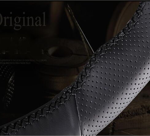 غطاء عجلة قيادة السيارة الداخلي من الجلد المثقوب باللون الأسود مخيط يدويًا، جلد من الألياف فائق النعومة مضاد للانزلاق وجيد التهوية، لسيارة Infiniti EX25/EX35/EX37/G37/G35/Q40/QX50/Q60/IPL G in Kuwait