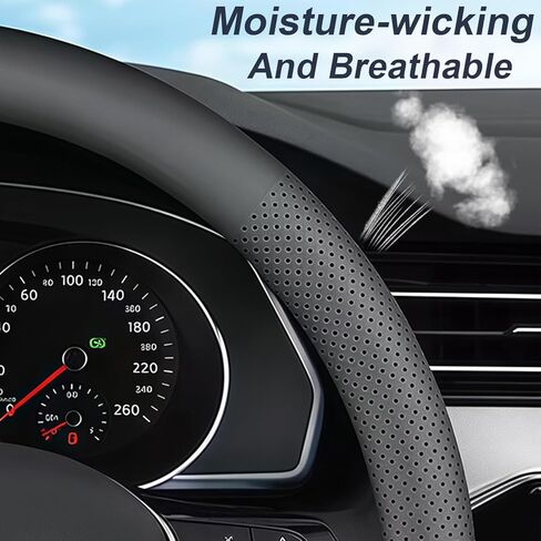 D-Shaped Steering Wheel Cover for Volkswagen VW Atlas Tiguan Jetta ID.4 Passat Taos Golf Beetle Polo GTI Touareg CC SEL SE R-line S Cross Sport Car Accessories, 14.5-15 inch Black in Kuwait