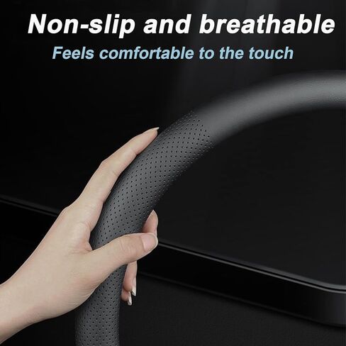 D-Shaped Steering Wheel Cover for Volkswagen VW Atlas Tiguan Jetta ID.4 Passat Taos Golf Beetle Polo GTI Touareg CC SEL SE R-line S Cross Sport Car Accessories, 14.5-15 inch Black in Kuwait