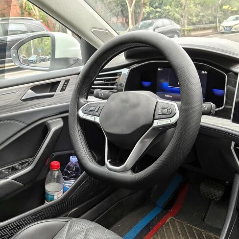 D-Shaped Steering Wheel Cover for Volkswagen VW Atlas Tiguan Jetta ID.4 Passat Taos Golf Beetle Polo GTI Touareg CC SEL SE R-line S Cross Sport Car Accessories, 14.5-15 inch Black in Kuwait