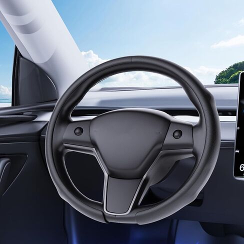 Steering Wheel Cover for Tesla Model Y (Juniper) 2020-2026 & Model 3 2019-2026, [Carbon Fiber Pattern Anti-Slip Comfort] 14.5 to 15 inches Steering Wheel Cover for Tesla Model Y/3 Accessories in Kuwait