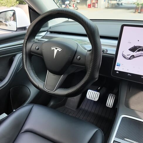 Steering Wheel Cover for Tesla Model Y (Juniper) 2020-2026 & Model 3 2019-2026, [Carbon Fiber Pattern Anti-Slip Comfort] 14.5 to 15 inches Steering Wheel Cover for Tesla Model Y/3 Accessories in Saudi Arabia