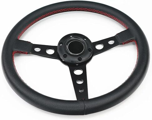 14in Racing Steering Wheel, Universal Leather Steering Wheel, Six Hole Black with Horn for MOMO Prototipo in Saudi Arabia