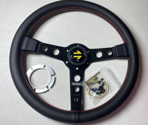 14in Racing Steering Wheel, Universal Leather Steering Wheel, Six Hole Black with Horn for MOMO Prototipo in Saudi Arabia