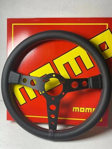 14in Racing Steering Wheel, Universal Leather Steering Wheel, Six Hole Black with Horn for MOMO Prototipo in Saudi Arabia
