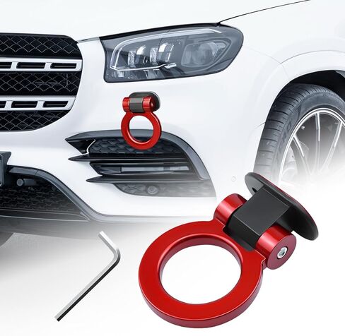 Tow Hook Kit, Front Rear Bumper Trailer Ring Eye Hook Decoration Hitch Sticker, Universal Auto Exterior Ring Shaped Towing Hooks for Car Truck SUV RV, Car Accessories (Red) in Kuwait