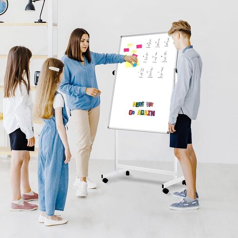 Rolling Whiteboard, 40" x 24" Magnetic Mobile White Board on Wheels, Double Sided, Height Adjustable Aluminum Frame Dry Erase Board with Stand for Office, Home, Classroom in Kuwait