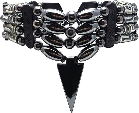 Traditional 4 Row Buffalo Bone Hairpipe Beads Tribal Choker Necklace with Arrowhead Pendant in Saudi Arabia