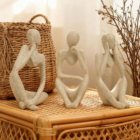 SIMON'S SHOP Thinker Figurines Set of 3, Modern Abstract Minimalist Home Decor Sculptures, 5″ Tall Freestanding Art Pieces for Shelf, Table, Office or Gift in Kuwait